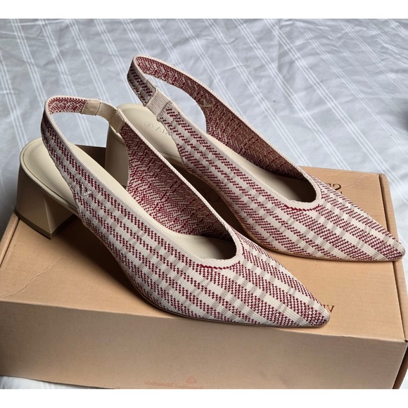 Vivaia Pointed Toe Slingback Knit Block Heel Pumps Striped Pattern Size 9 EUR 40 - Picture 4 of 14